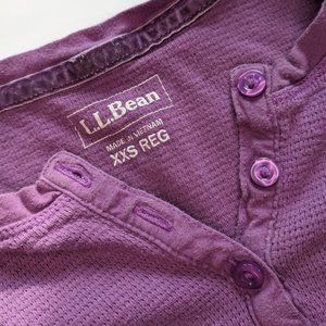 Purple LL Bean thermal waffle knit cotton henley top w buttons, XXS, 90s grunge